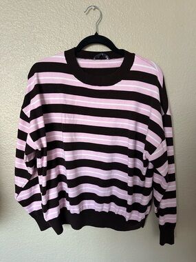 Mango Pink and Brown Striped Crewneck Sweater